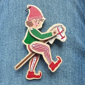 Hallmark Wooden Elf Ornament with Red and Green